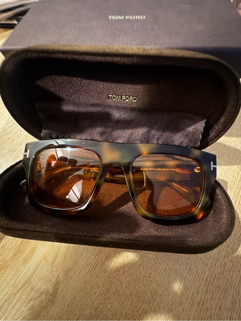 Tom Ford Tortoiseshell Sunglasses with Amber Lenses (FT0711)